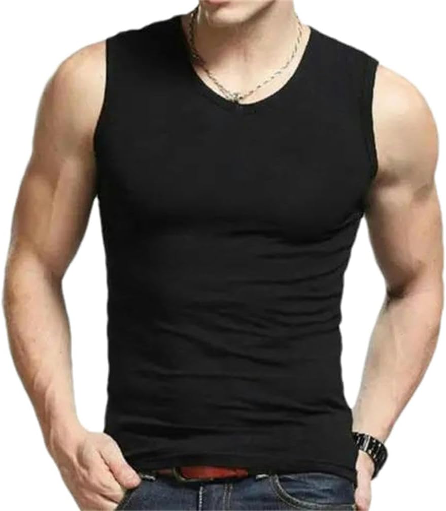 Men Tank Tops Solid Color Sleeveless Round Neck Vest Fitness Tank Top Undershirt Men's Top Men's Clothing T-Shirt
