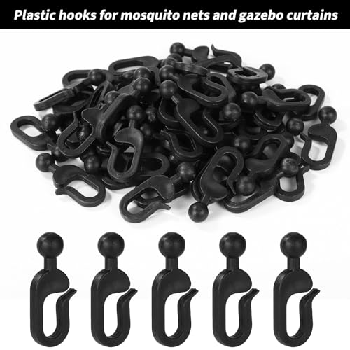 Lyreh 50pcs Plastic Hooks for Gazebo Curtains, Invisible Curtain Track Hooks for Outdoor Gazebo Canopy Home Hotel Supplies (Black) - Image 3