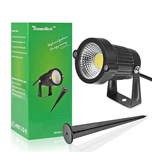 Lemonbest High Power Outdoor Decorative Lamp Lighting 5W COB LED Landscape Garden Wall Yard Path Light Warm Cool White DC 12V w/ Spiked Stand, Pack of 2 (Cool White)