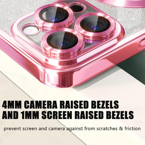 Image of Misscase for iPhone 14 Pro Max Magnetic Glitter Case Compatible with MagSafe,Full Protection Slim Shockproof Anti-Scratch Case with Camera Lens Protector Logo View Dust-Proof Net for Women Pink