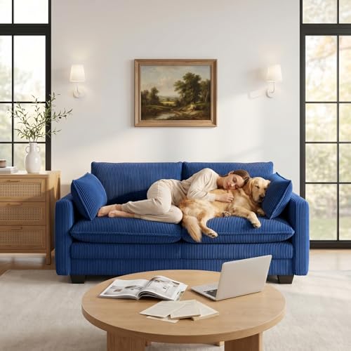 Image of Gizoon 75 inch Small Cloud Loveseat Couches for Living Room, 2 Seater Love Seat Sofa with Comfy Deep Seat, Small Washable Couches with Removable Corduroy Cover for Apartment, Blue