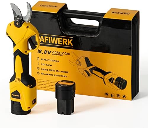 PAFIWERK Electric Pruning Shears, Cordless Pruning Shear Battery Powered, Tree Branch Pruner with 2 Pcs 16.8V Lithium Battery - 25mm(0.98") Cutting Diameter