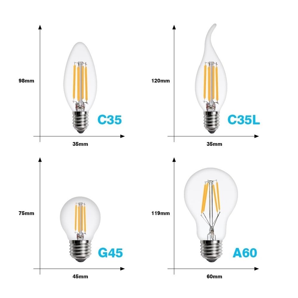 JiuRui LED Lampadine, 10 pz/lotto LED Edison Lampadina E14/E27 Ha Condotto La Lampada AC220V Vintage A Lume di Candela Retro Lampade A LED Lampadina(Warm White A60,6 LED)