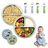 Anluomafuy Juego Juego de 6 Piezas para Alimentación de Bebé, Juego de Vajilla Infantil de Acero Inoxidable con Plato Cuchara Tenedor, Vajilla para Bebés y Niños con Funda de Silicona Extraíble