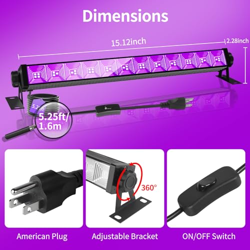 Image of 42W Black Light Bar with 5.25ft Cord and Switch, Light Up 23x23ft, 40 LEDs Blacklights for Glow Party, Halloween Decor, Body Paint, Bedroom, Classroom 1 Pack