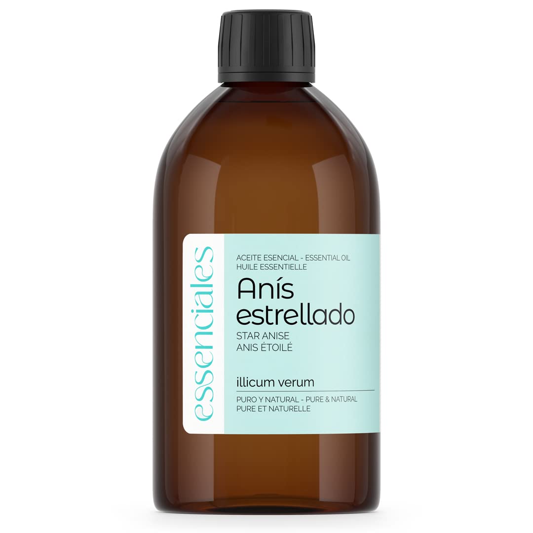 ESSENCIALES Aceite Esencial de Anís estrellado o badiana 500 ml – 100% Puro y Natural – Aroma Herbal y Especiado – Ideal para Difusor y Aromaterapia