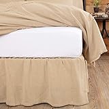 Burlap Vintage Farmhouse King Bed Skirt Tan Distressed Appearance Cotton Solid Color Split Corners Bedroom Decor