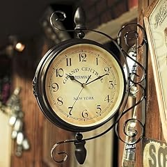 Double Sided Clock, European Vintage Style with Metal Frame | 360 ° Rotatable, Silent Mechanism | photo Double Sided Clock, European Vintage Style with Metal Frame | 360 ° Rotatable, Silent Mechanism |