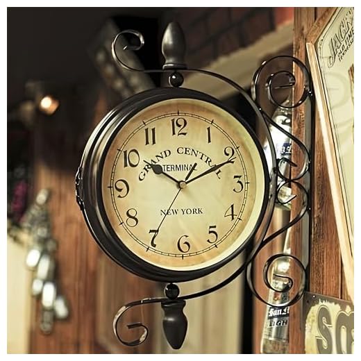 Double-Sided Clock, European Vintage Style with Metal Frame | 360° Rotatable, Silent Mechanism | Ideal for Living Room, Restaurants, Cafes, Bars | Battery Operated, Vintage Wall Clock