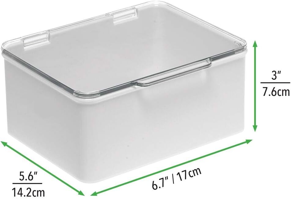mDesign Plastic Cosmetic Storage Organizer Box Containers, Hinged Lid for Bedroom, Bathroom Vanity Shelf or Cabinet, Holds Masks, Palettes, Nail Polish, Lumiere Collection, Stone Gray/Clear