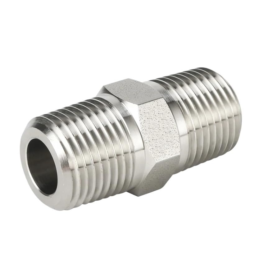 SS316 Male NPT BSPT R Thread Hex Nipple 1/8" 1/4" 3/8" 1/2" 3/4" 1" Pipe Fitting Connector 3000psig 20MPa Stainless Steel(BSPT to BSPT Thread,1 in x 0.5 in)