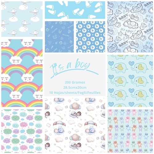 ASENME Craft Paper Scrapbooking 10 Pack, Scrapbook (It's a boy, A4)