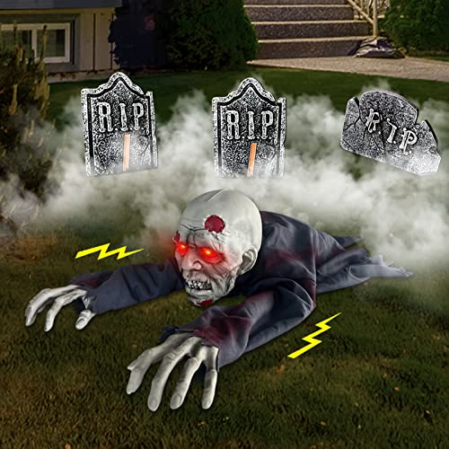 Fantasma que se arrastra de Halloween, decoración animada de zombis con voz espeluznante, zombis revolucionarios de Halloween, decoración de cementerio en el patio trasero, parcas de Halloween Cover