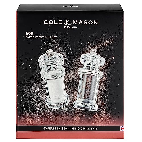 Cole & Mason 605 Salt and Pepper Mill Set, Precision+/Ceramic Mechanisms, Adjustable Salt and Pepper Grinders, Acrylic, 144mm - Image 2