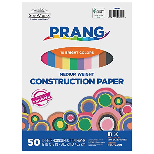 Prang (Formerly SunWorks) Construction Paper, 10 Assorted Colors, 12″ x 18″, 50 Sheets