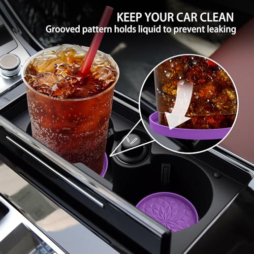 Image of ME.FAN Car Coasters for Cup Holders [4 Pack] - 2.75In Silicone Auto Mug Mats - Universal Non-Slip Recessed Car Interior AccessoriesDeep Purple