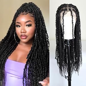 30 inch Passion Twist Wig for Black Women, Full Lace Knotless Braided Twist Wig Twist Lace with Baby Hair