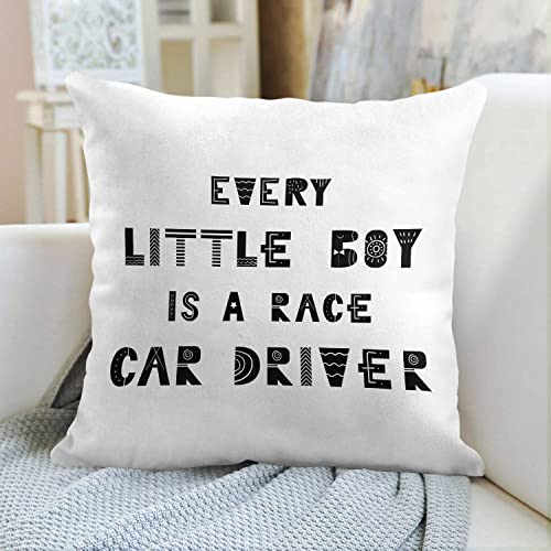 Emvency Throw Pillow Cover Animal Every Little Boy Is Race Car Driver Cute Nursery With Lettering In Scandinavian Style Kids Decorative Pillow Case Home Decor Square 16X16 Inches Pillowcase #TOP4