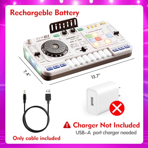 Kids DJ Mixer Controller Table Musical Toy Electronic Toy with LED Lights Sound Effect Microphone Piano DJ Board Key Musical Instruments Birthday Gift Toys for 3 4 5 6 Year Old Boy Girl - Thumbnail 2