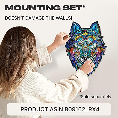 UNIDRAGON Original Wooden Jigsaw Puzzle - Majestic Wolf, 99 pcs, Small 6.7"9.5", Unique Animal Shaped Puzzle Box, Birthday Gift Idea for Kids, Adults, Girls, Boys, Family Game and Hobby