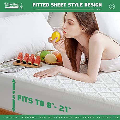 UNILIBRA Queen Size Waterproof Mattress Protector, 3D Air Rayon Made from Bamboo Cooling Mattress Cover, Breathable Deep Pocket Mattress Pad Fits to 8\'\'-21\'\' White