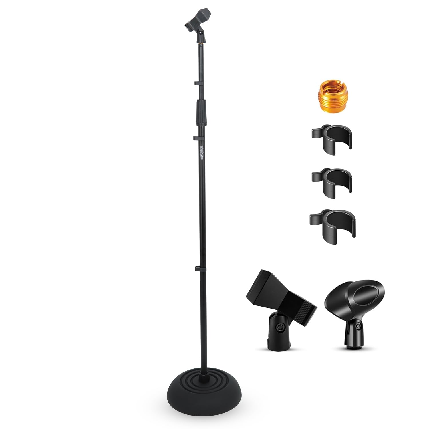 5 Core Mic Stand Floor Heavy Duty Height Adjustable 37.5-70 Inch Microphone Stands Pedestal Round Base Soporte De micrófono for Singing On Stage Studio - MS RBP5