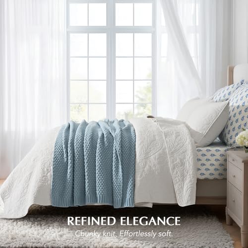 EVERGRACEHOME Chunky Chenille Knit Throw Blanket for Couch, Soft Luxurious Moss Stitch Blankets for Bed, Cozy Decorative Farmhouse Knitted Throws for Sofa, Chambray Blue, 60" x 80" by EVERGRACEHOME - Image 4