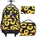 ZLYERT 3PCS Rolling Backpack for Girls Women, Travel Roller Backpacks with Wheels for Adults, Teens College Sunflowers Wheeled Bookbag with Lunch Box(Yellow)