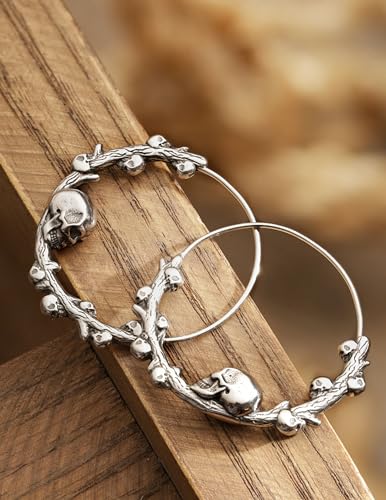 HAQUIL Gothic Punk Biker Skull on Tree Brance Hoop Earrings, Goth Jewelry Gift for Men and Women2