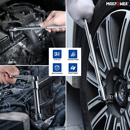 Maxpower Breaker Bar And Socket Extension Bar Set, Included 1/4" 3/8" 1/2" Drive Extensions, 15 Inch 10 Inch And 6 Inch Breaker Bars #TOP6
