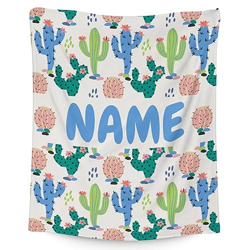 Custom Cactus Throw Blanket - Soft, Fuzzy & Warm - 40x50 Inches Flannel Blankets for Travel, Office - White Aesthetic Throws Gift for Girls, Boys