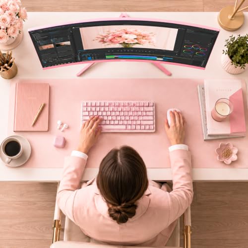 Image of 34 Inch Pink Ultrawide Curved Gaming Monitor, 3440x1440 WQHD, 165Hz Refresh Rate, 1500R Curved VA Display, HDR10, FreeSync, 127% sRGB, Dual HDMI & DP