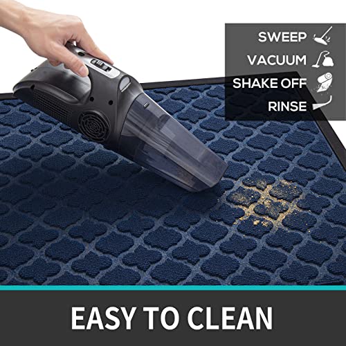 Dexi Door Mat Front Indoor Outdoor Doormat Small Heavy Duty Rubber Outside Floor Rug For Entryway Patio Waterproof Low-Profile,17"X29",Navy Blue #TOP3