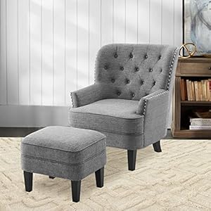 Rosevera Ember Accent Chairs,Mid Century Modern Armchair for Living Ottoman Comfy Seat,Tub Sofa for Bedroom Reading Room, Standard, Gray Linen