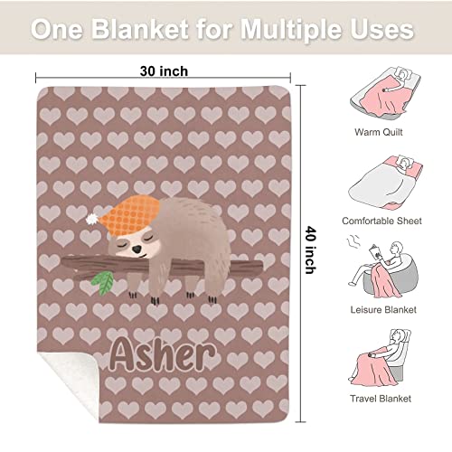 Sloth Hearts Personalized Receiving Sherpa Fleece Baby Blankets For Girls Boys Kids, Swaddle Blankets Gift For Newborn Crib Infants 30X40 Inches #TOP4