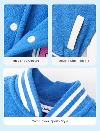 Disney Lilo & Stitch Toddler Girls/Boys Fleece Varsity Bomber School Letterman Winter Jacket with Pocket Kids Sweatshirt Classic Button up Coat 4-5T - image 6