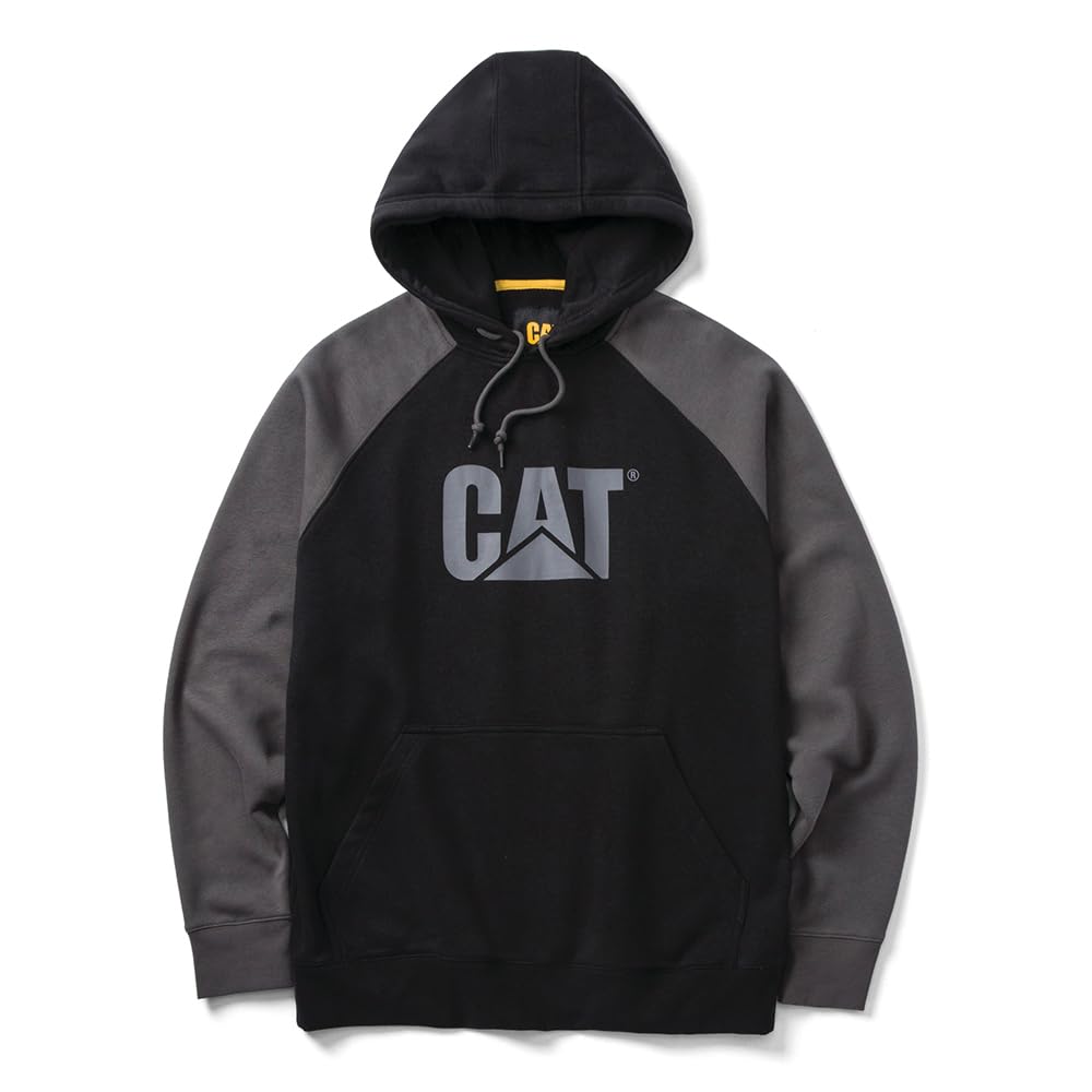 Cat Men's Black/Magnet Lifestyle Hooded Raglan Sweatshirt - L
