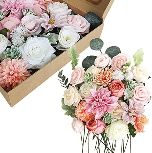 Pink Roses Artificial Flowers Fake Flowers with Stems Faux Flowers Set for Wedding Bouquets Table Centerpieces Cake Flowers Floral Arrangements Home Party Baby Shower Decorations (Pink, 1)