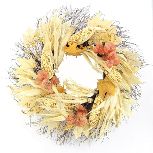 Admired By Nature Autumn Corn Husk Wreath - 26" Natural Fall Colo...
