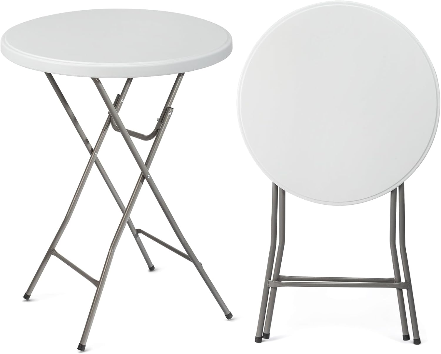 VINGLI 32" White Folding Round Bar Height Table - Durable HDPE Top, Sturdy Gray Metal Frame for Outdoor Parties, Events, Cafes & Backyards