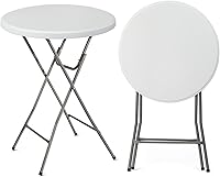 VINGLI 32" White Folding Round Bar Height Table - Durable HDPE Top, Sturdy Gray Metal Frame for Outdoor Parties, Events, Cafes & Backyards