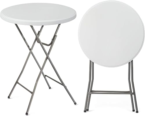 32" Plastic Folding Round Table Bar Height, HDPE Matrial with Gray Metal Finish, High Top Table for Outdoor Party, Cafes, Restaurants, Backyard, Dining Room, Wedding Event,1 Pack, White
