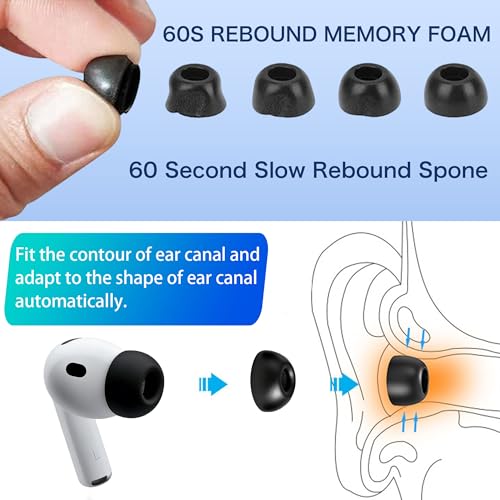 Memory Foam Replacement Earbud Tips for AirPods Pro 3, Premium Low-Rebound Foam Eartips for AirPods Pro 3rd Generation 2025, Anti-Slip, Better Noise Canceling, 3 Pairs (Black, Medium) by NWYRJO - Used condition - Image 5