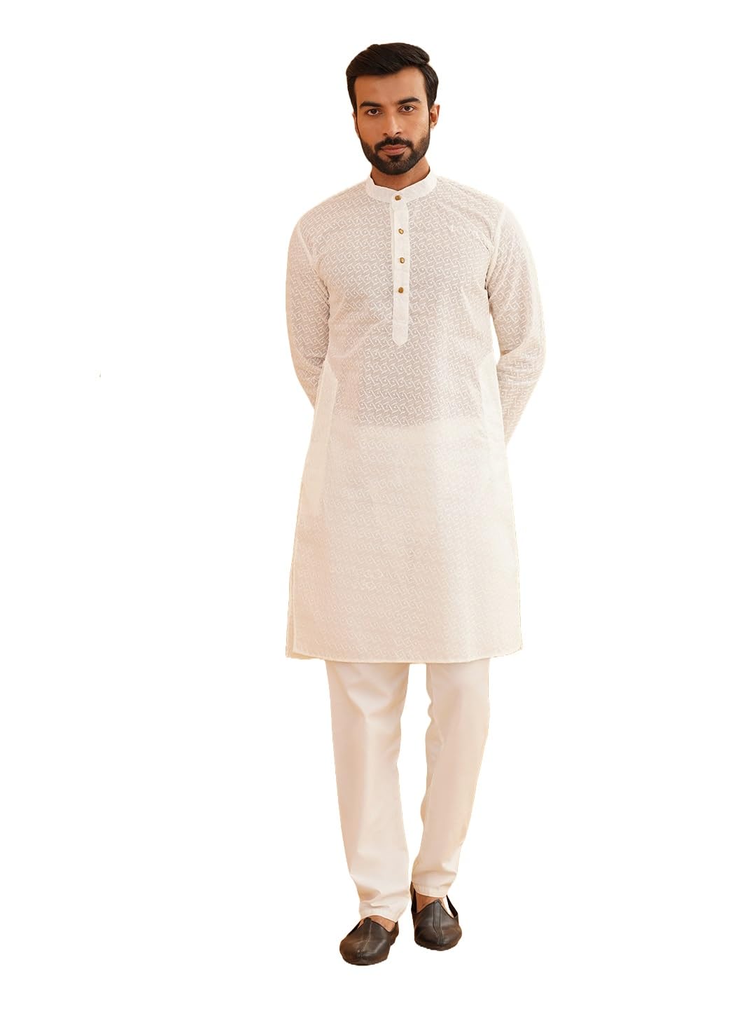 sojanya (Since 1958 Men's Ethnic Motifs Embroidered Thread Work Pure Cotton Straight Kurta With Churidar-picture-22