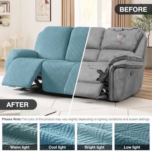 Image of Timeles Recliner Covers for 3 Seater Reclining Couch Covers Sofa Slipcover Furniture Protector for Dogs and Pets Stretch Soft Washable (Three-Seater, Teal)