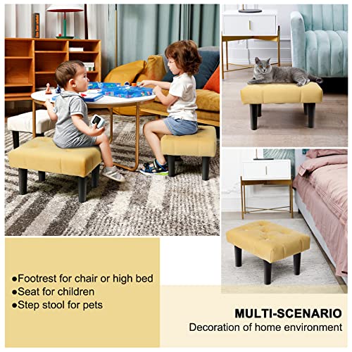 Image of HOUCHICS Small Footstool Ottoman,Velvet Soft Footrest Ottoman with Wood Legs,Sofa Footrest Extra Seating for Living Room Entryway Office(Yellow 1PACK)