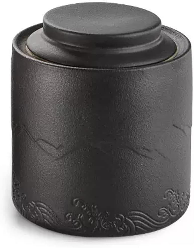 Tea Tin Tea Pot Ceramic Sealed Vintage Household Bulk Storage Elegant Matte Kiln Glazed Surface, Suitable for, Coffee Beans, Candy, Etc Container(Black)