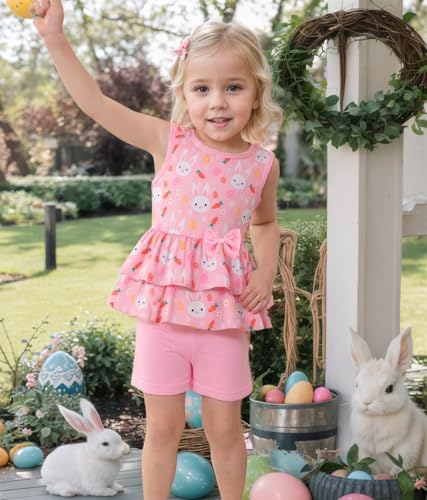 Image of Girls 2 Piece Outfit Summer Short Set Sleeveless Bow Knot Tank Top and Shorts Cute Clothes for Toddler Girls