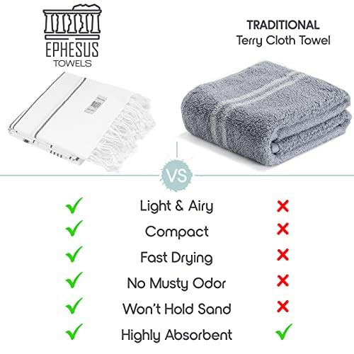 Ephesus Towels Turkish Beach Towel - Turkish Cotton - 39X71 Inch Oversized - Turkish Towel For Beach, Bath, Pool, Gym, Yoga - Prewashed, Lightweight, Quick Dry (White, 1) #TOP2