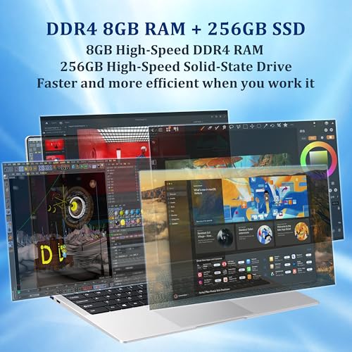 Image of 2026 Laptop, 15.6 inch Laptops Celeron N4000 Processor with 8GB RAM DDR4 256GB SSD, UHD Graphics 600, FHD 1920*1080, 180 Angle Opening Lap Top, BT 4.2, WiFi 5, Win 11 Pro Portable Laptop Computer
